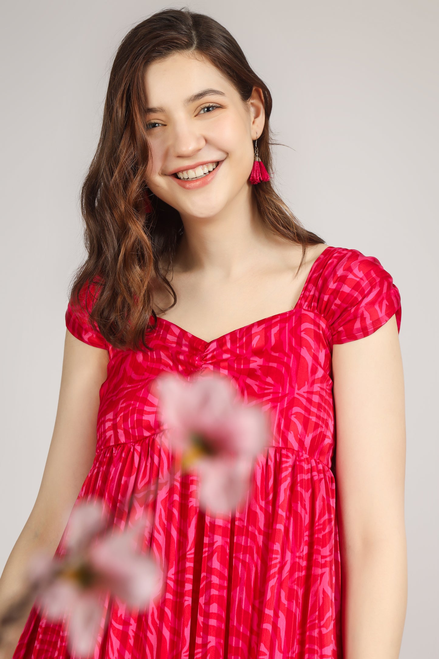 Vomendi Hot Pink Dress with Abstract Print