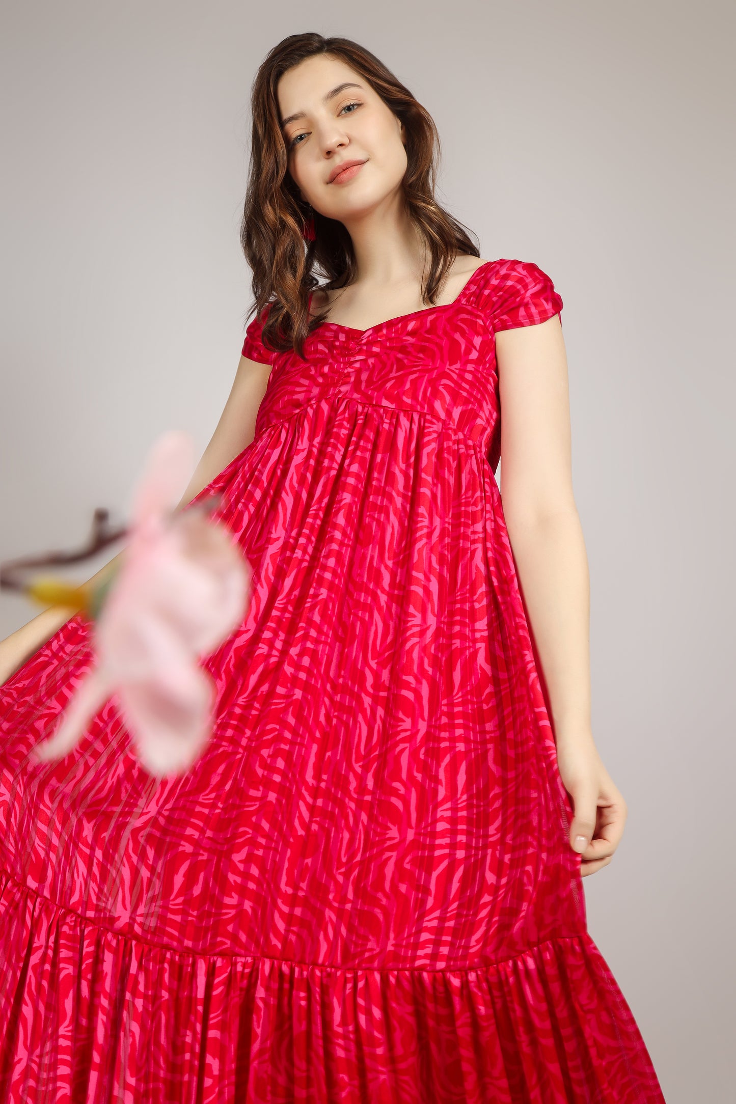 Vomendi Hot Pink Dress with Abstract Print