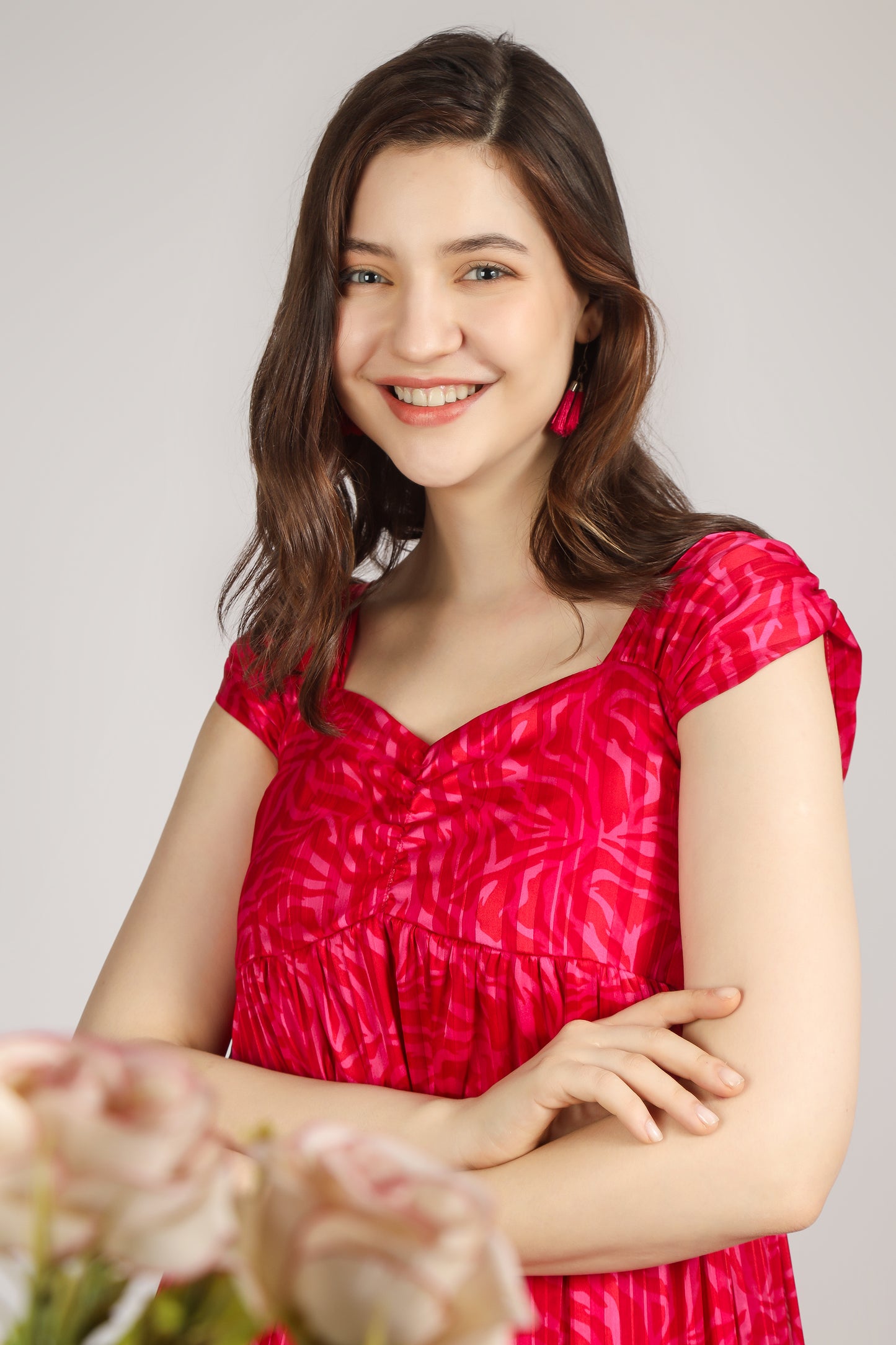 Vomendi Hot Pink Dress with Abstract Print