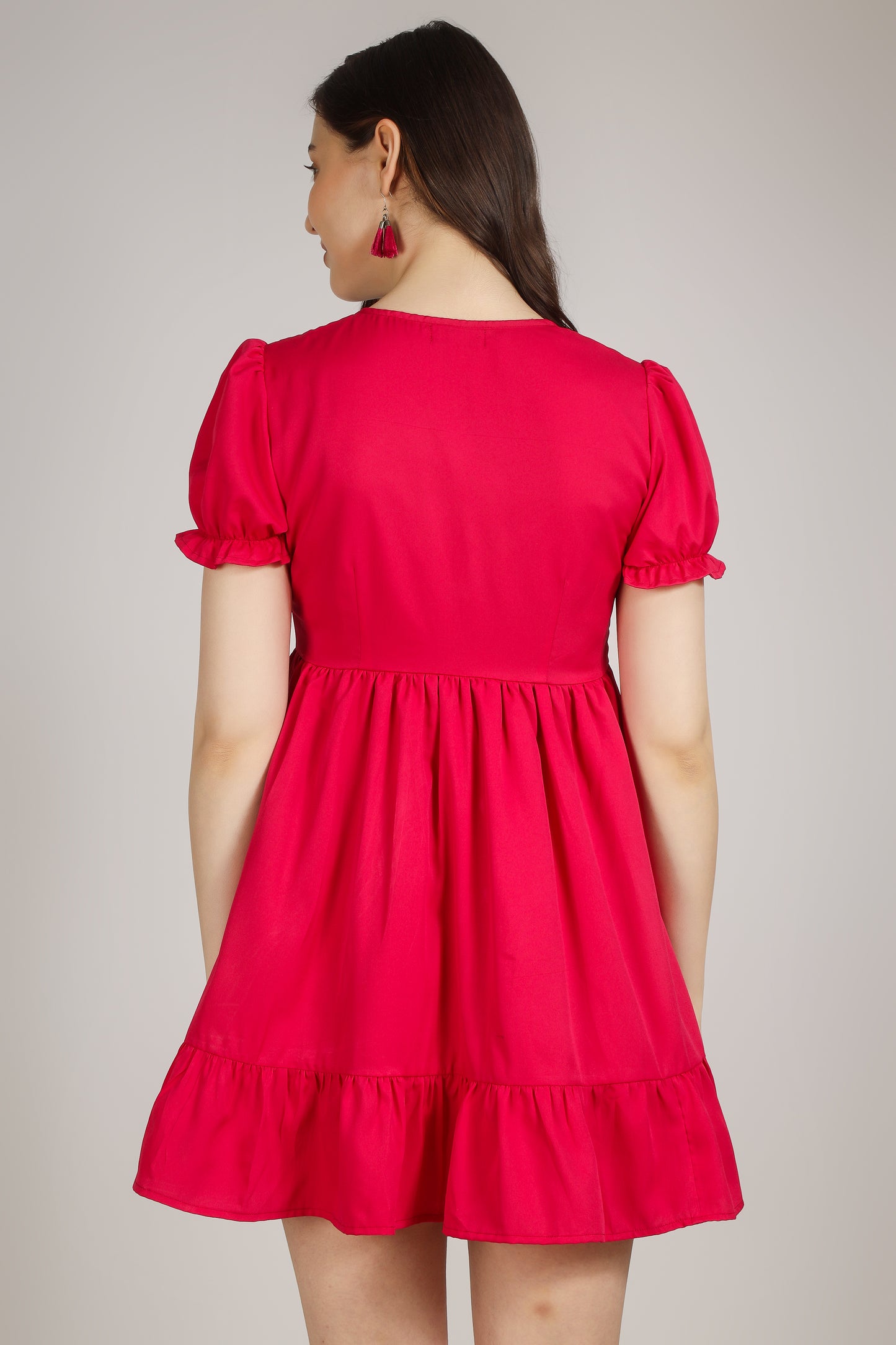 Vomendi Hot Pink Feminine Dress With Sweatheart Neckline