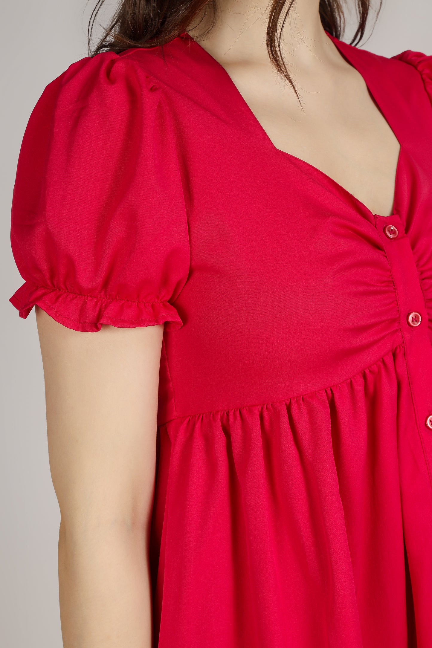 Vomendi Hot Pink Feminine Dress With Sweatheart Neckline