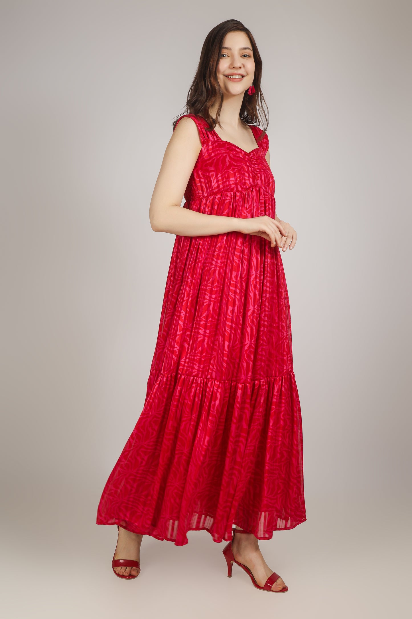 Vomendi Hot Pink Dress with Abstract Print