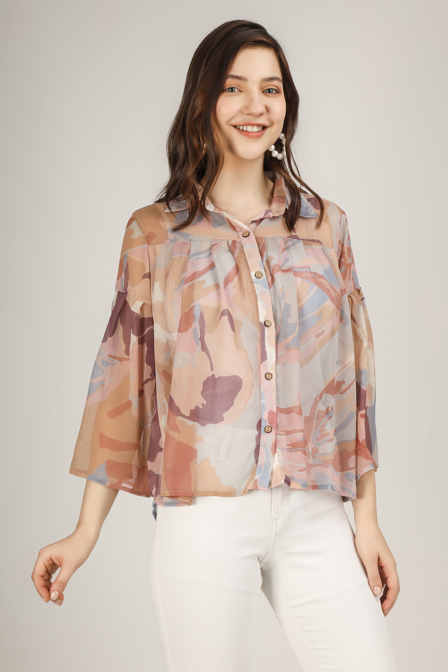 Vomendi Abstract Print Top with Box Pleat