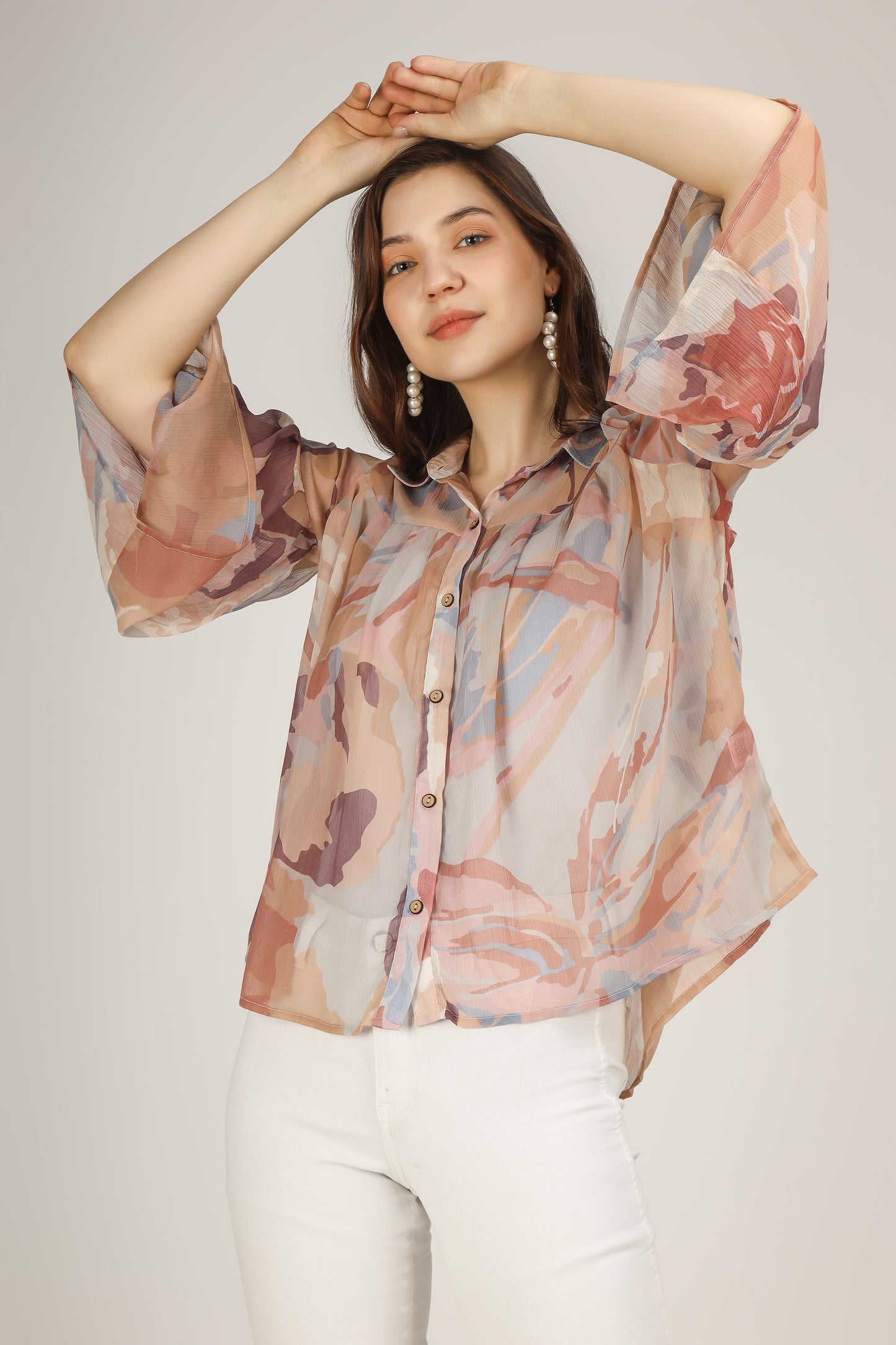 Vomendi Abstract Print Top with Box Pleat