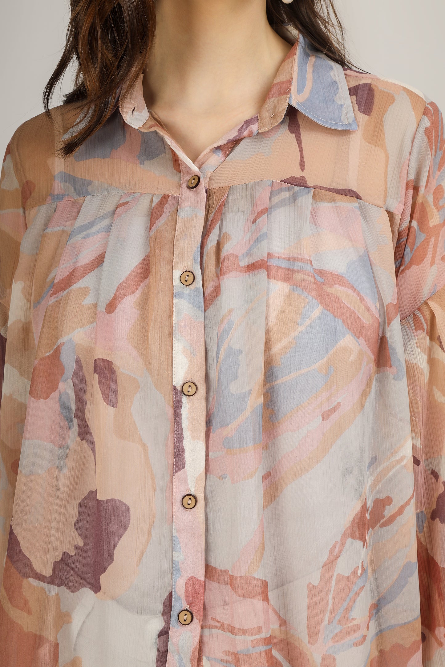 Vomendi Abstract Print Top with Box Pleat