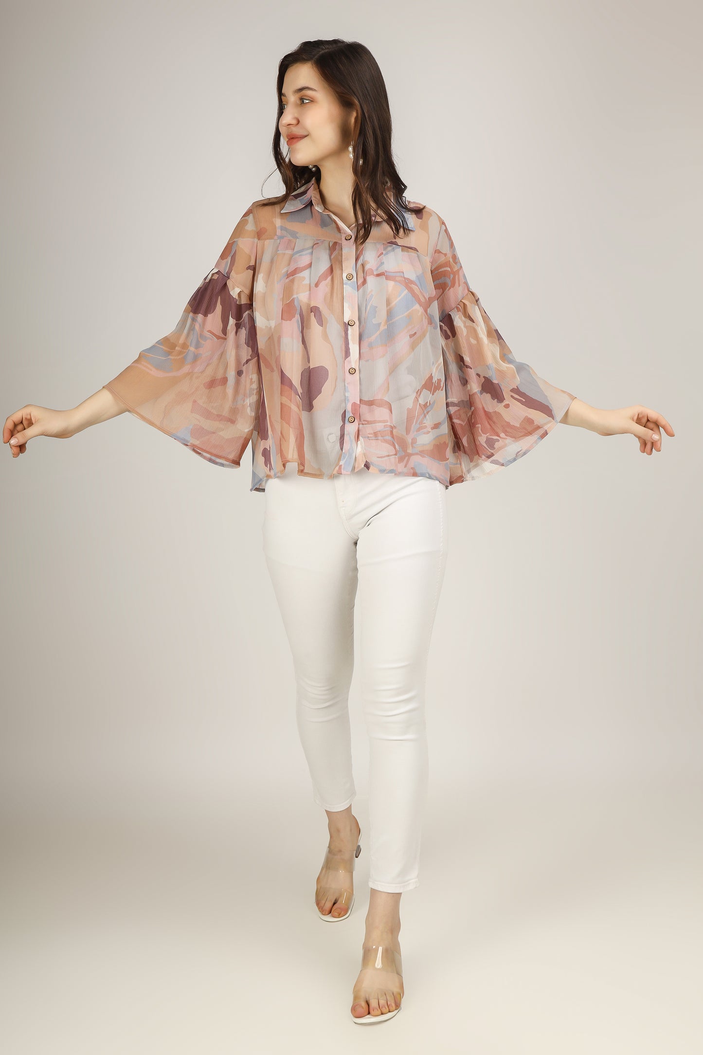 Vomendi Abstract Print Top with Box Pleat