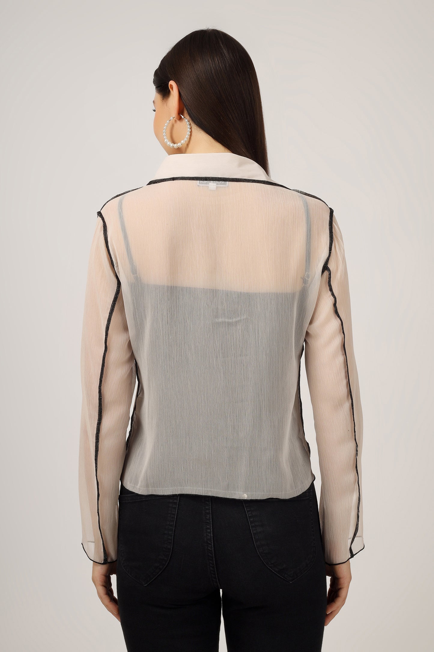 Vomendi Beige Transparent Shirt with Princess Seam Fitting