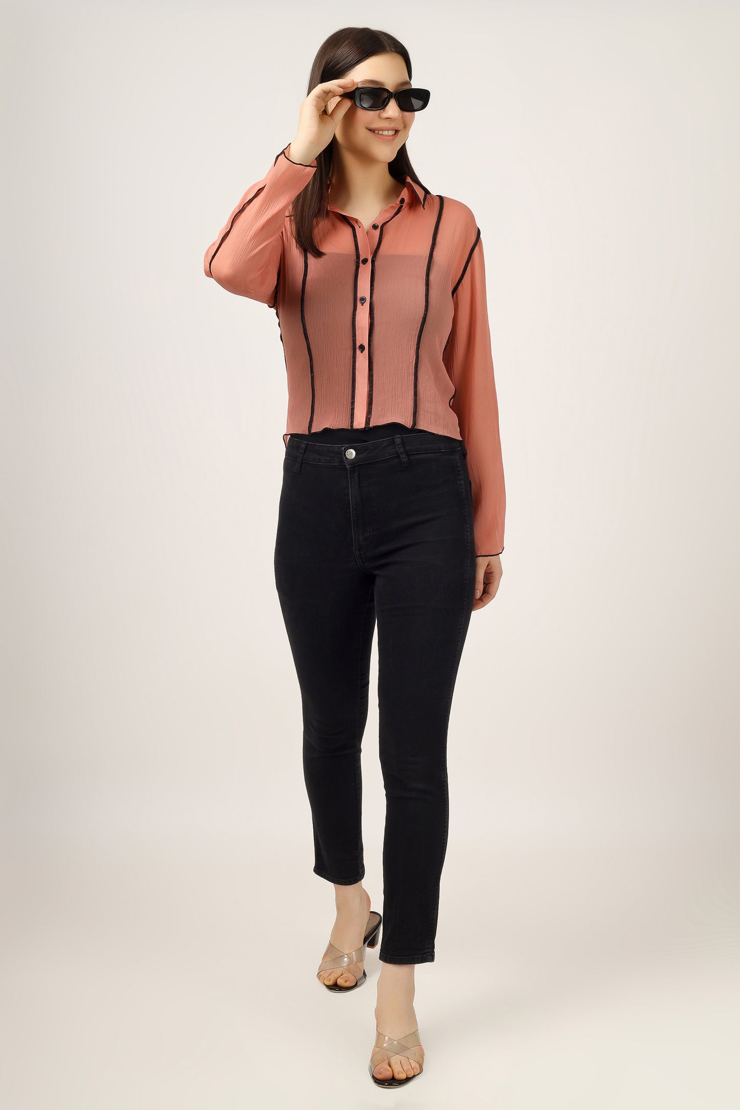 Vomendi Rust Transparent Shirt with Princess Seam Fitting