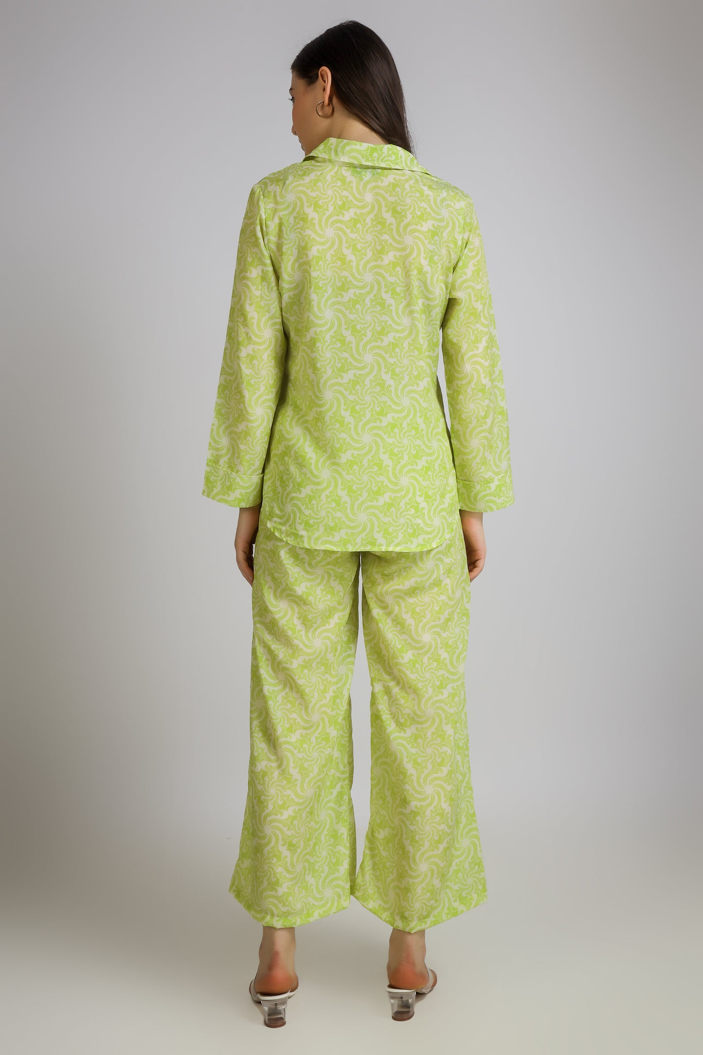 Vomendi Line Green Co-ord Set with Shirt Collar and Pants