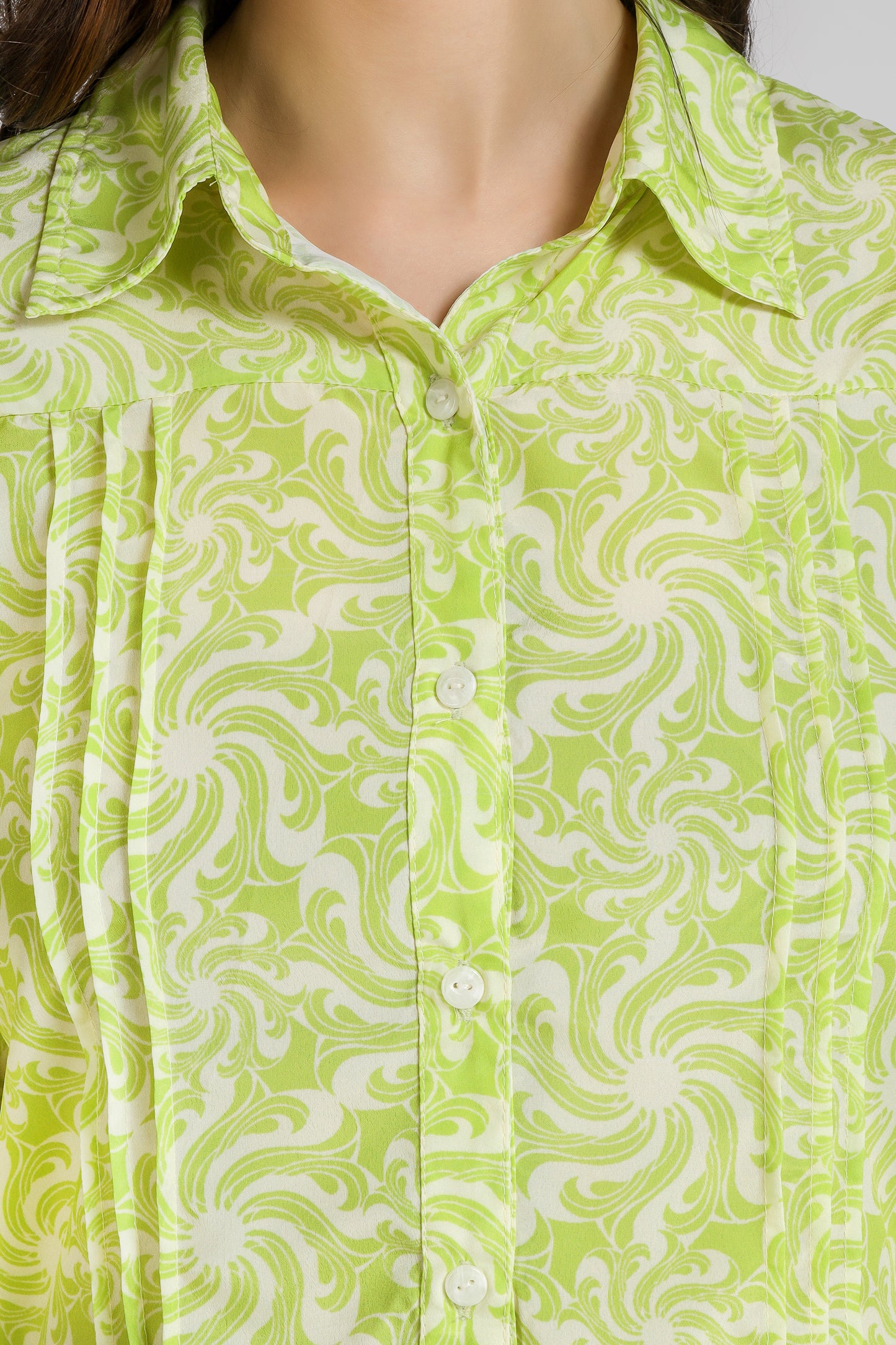 Vomendi Line Green Co-ord Set with Shirt Collar and Pants