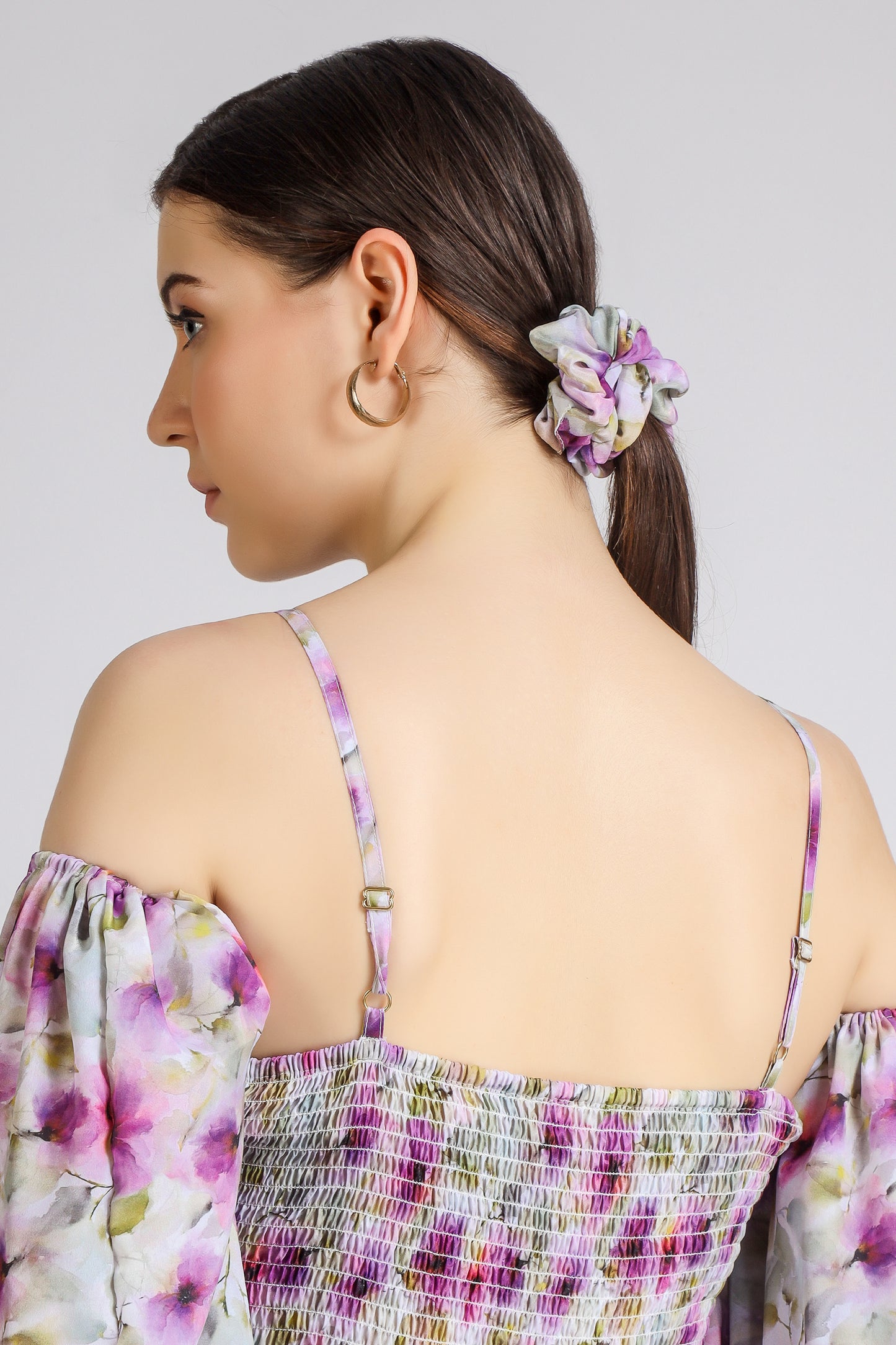 Vomendi Floral Tie and Dye Print Dress with Smocking and Detachable Sleeves