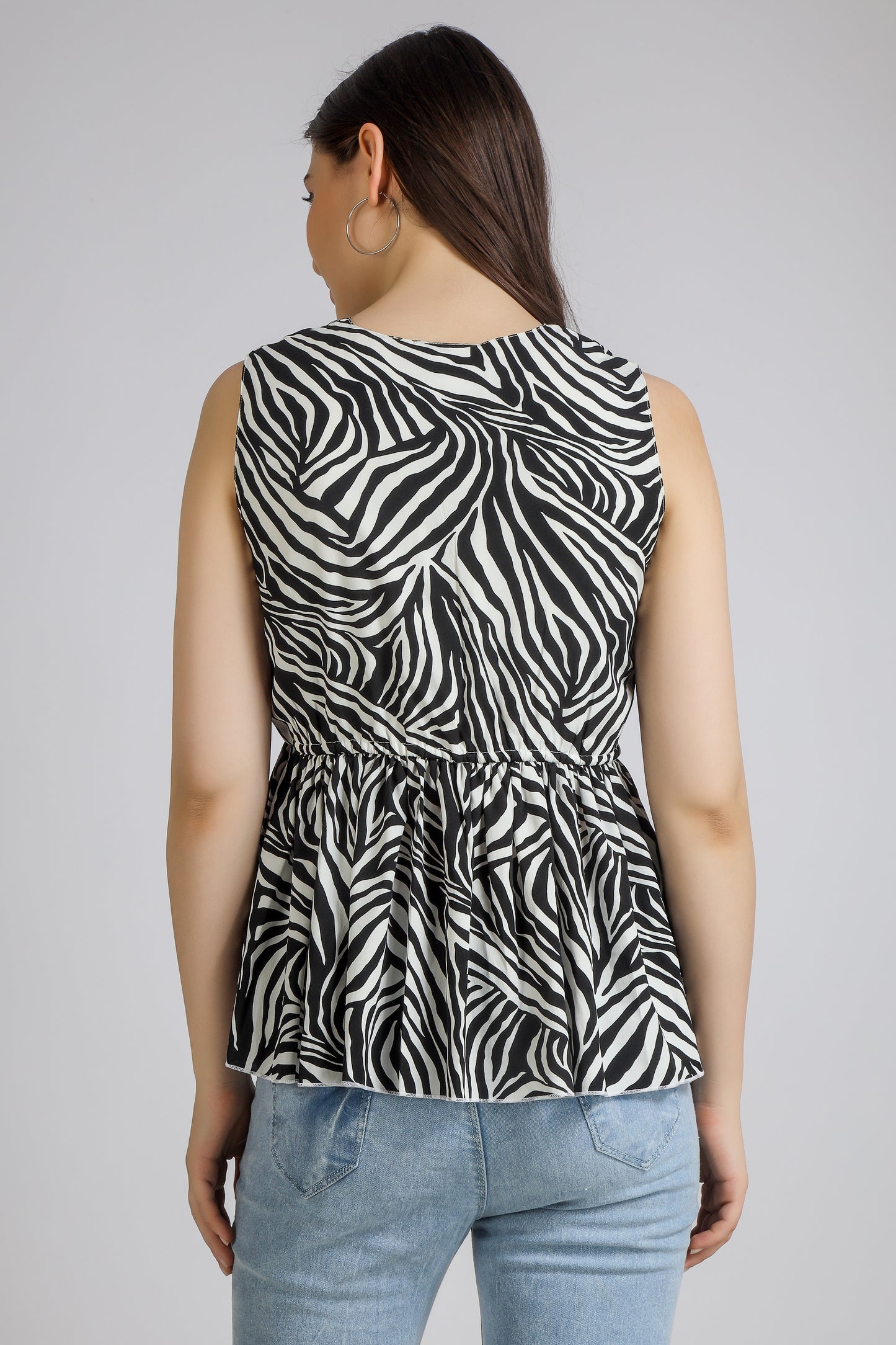 Vomendi Tiger Print Peplum Top with String