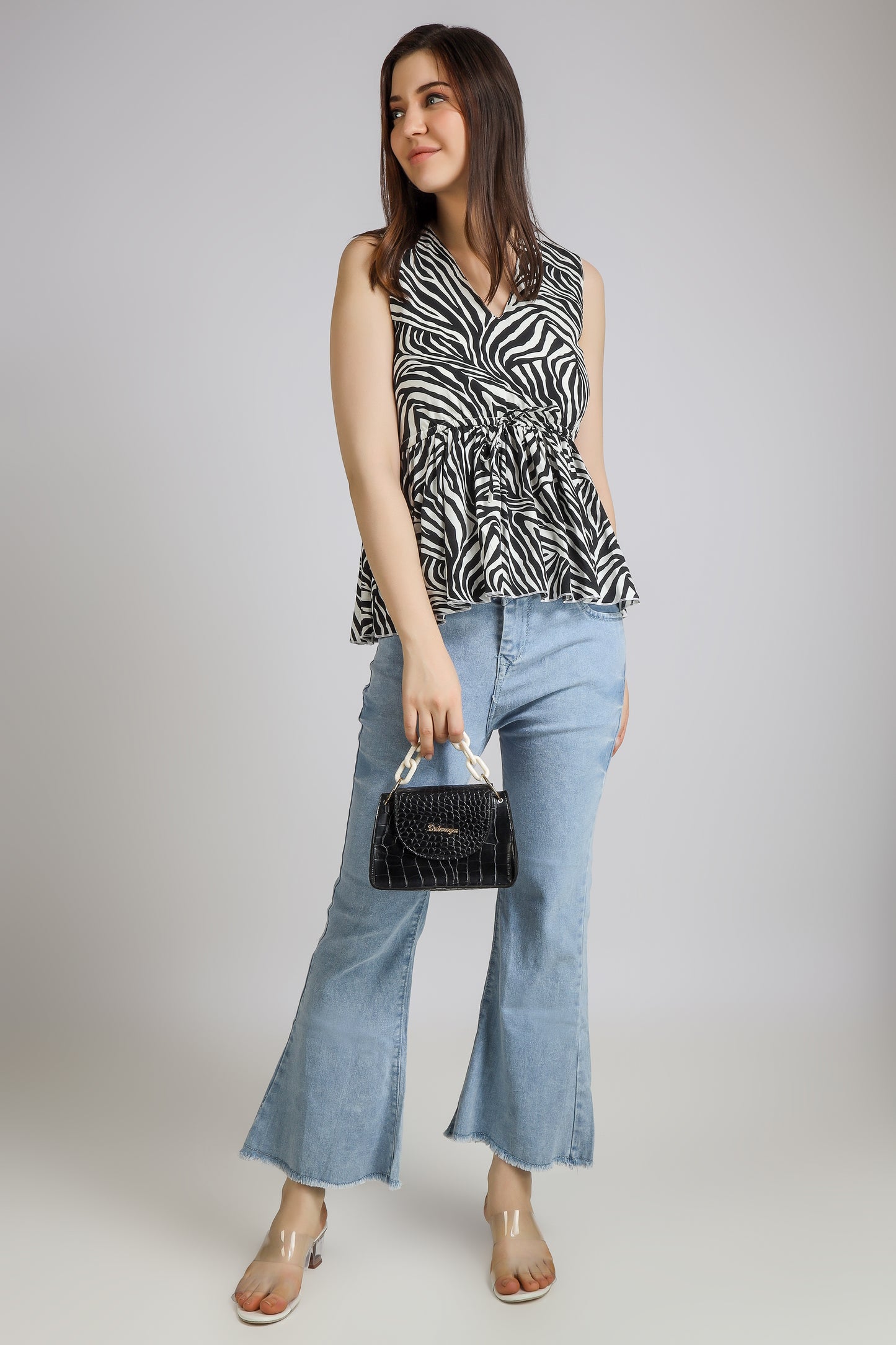 Vomendi Tiger Print Peplum Top with String