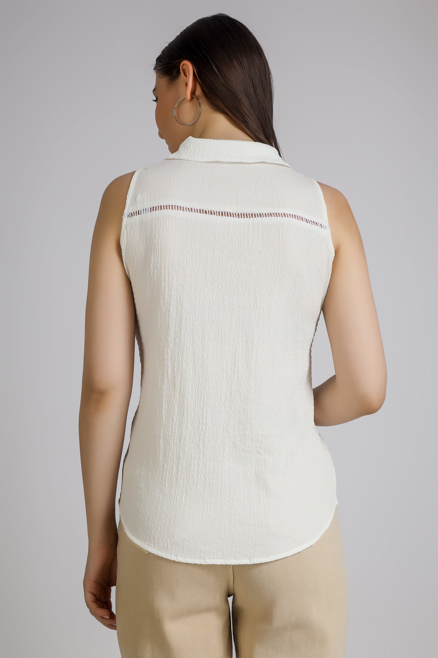 Vomendi White Cut Sleeves Top with Lace